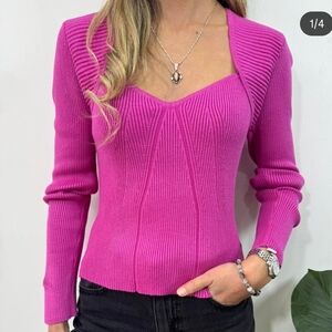 Cloth & Stone Pink V-Neck Sweater with Ribbed Texture